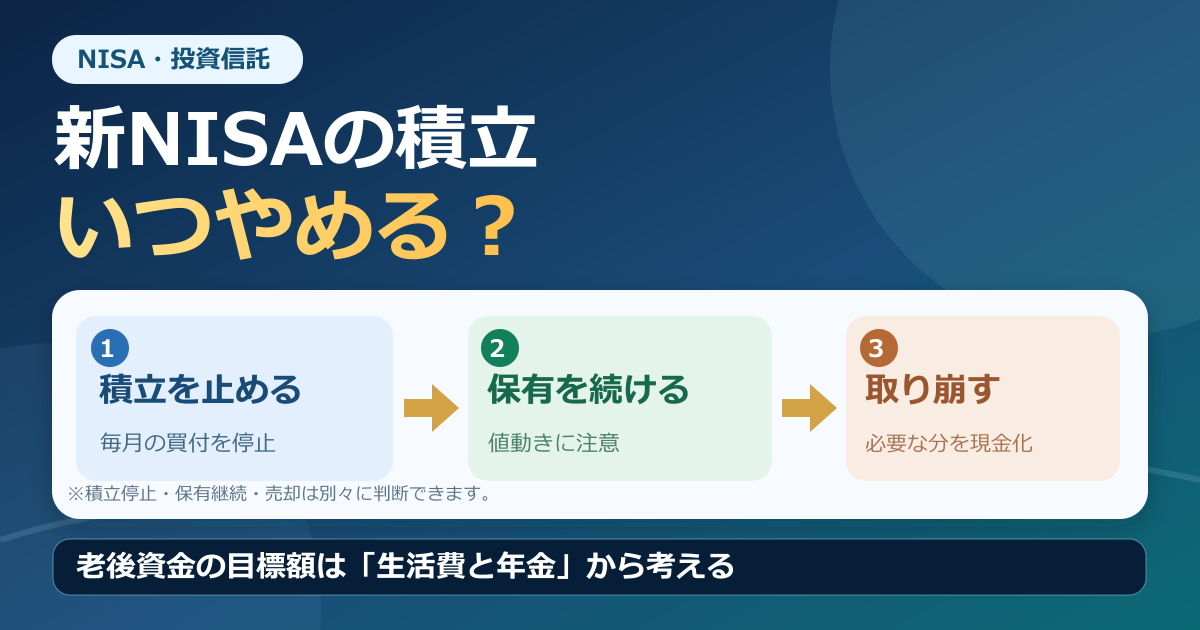 新NISAの積立はいつやめる？老後資金の目標額と取り崩し開始の判断方法のアイキャッチ画像