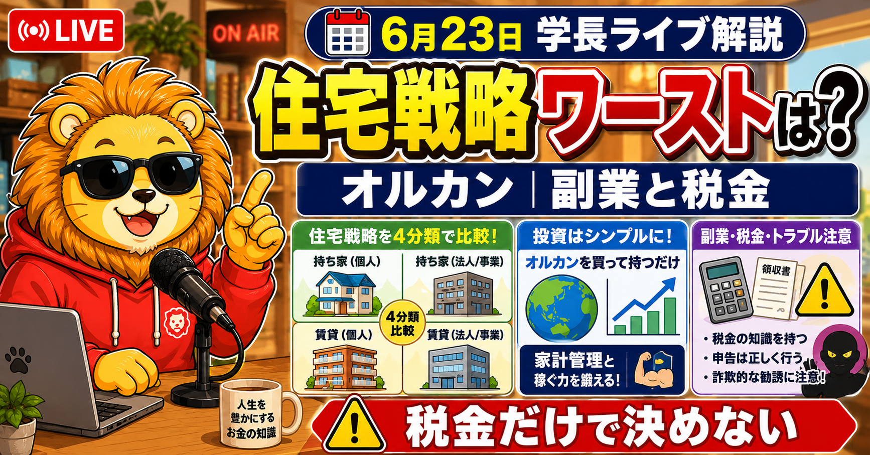 2026年6月23日の両学長ライブ解説｜住宅戦略・オルカン・副業税金の考え方のアイキャッチ画像
