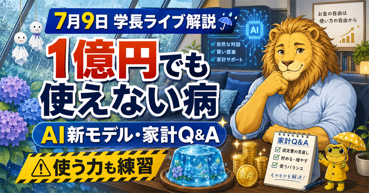 2026年7月9日の両学長ライブ解説｜AI新モデル・1億円でも使えない病・家計Q&Aのアイキャッチ画像