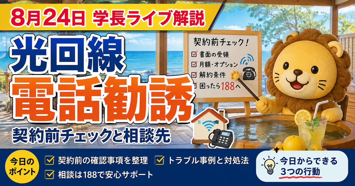 光回線の解約トラブルを防ぐ確認順｜電話勧誘・契約書面を整理する両学長ライブ解説のアイキャッチ画像